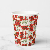 Antikes rotes Mohnblumen-Blumenmuster Botanische K Pappbecher (Rechts)