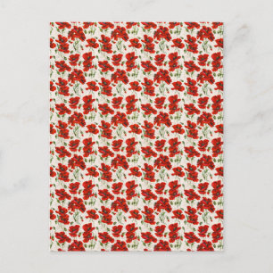 Antikes rotes Mohnblumen-Blumenmuster Botanische K Postkarte