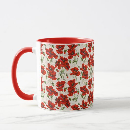 Antikes rotes Mohnblumen-Blumenmuster Botanische K Tasse (Links)