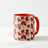 Antikes rotes Mohnblumen-Blumenmuster Botanische K Tasse (VorderseiteRechts)