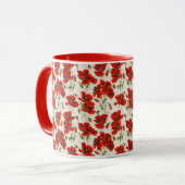Antikes rotes Mohnblumen-Blumenmuster Botanische K Tasse (Vorderseite Links)
