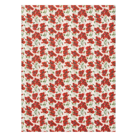 Antikes rotes Mohnblumen-Blumenmuster Botanische K Tischdecke (Vorderseite)