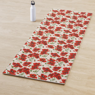 Antikes rotes Mohnblumen-Blumenmuster Botanische K Yogamatte