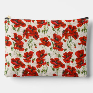 Antikes rotes Mohnblumen-Blumenmuster Botanische K Zubehörtasche