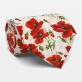Antikes rotes Mohnblumen-Muster Botanische Kunst Krawatte (Gerollt)
