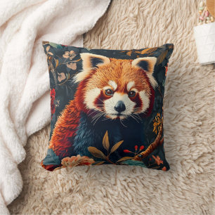 Antikes rotes Panda-Muster Floralgarten Wald Kissen