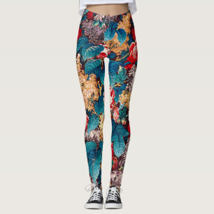 Antikes rotes Rosen- und Flieder-Blumenmuster Leggings