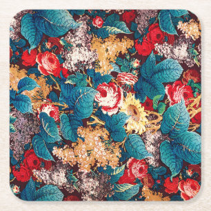 Antikes rotes Rosen- und Flieder-Blumenmuster Rechteckiger Pappuntersetzer