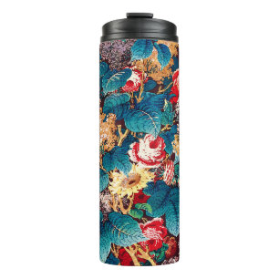 Antikes rotes Rosen- und Flieder-Blumenmuster Thermosbecher