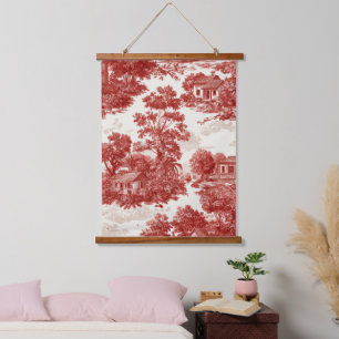Antikes rotes Toile-Landschaftsnaturmuster Wandteppich Mit Holzrahmen