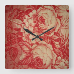 Antikes rotes Toile Quadratische Wanduhr