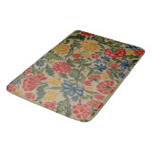 Antikes rotes und goldenes Crewel-Blumenmuster Badematte (Schrägansicht)
