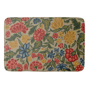 Antikes rotes und goldenes Crewel-Blumenmuster Badematte