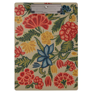 Antikes rotes und goldenes Crewel-Blumenmuster Klemmbrett