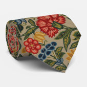 Antikes rotes und goldenes Crewel-Blumenmuster Krawatte (Gerollt)