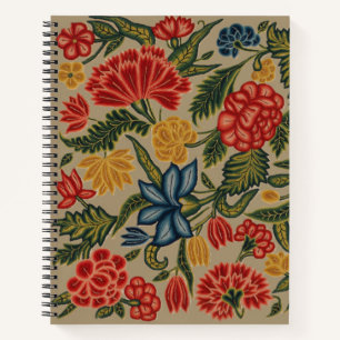 Antikes rotes und goldenes Crewel-Blumenmuster Notizblock