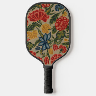 Antikes rotes und goldenes Crewel-Blumenmuster Pickleball Schläger