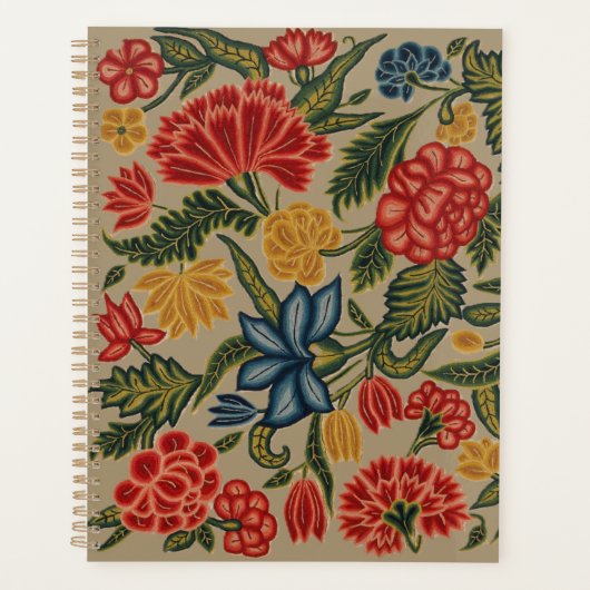 Antikes rotes und goldenes Crewel-Blumenmuster Planer (Vorderseite)