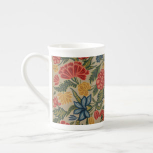 Antikes rotes und goldenes Crewel-Blumenmuster Porzellantasse