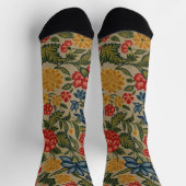Antikes rotes und goldenes Crewel-Blumenmuster Socken (Oben)