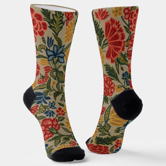 Antikes rotes und goldenes Crewel-Blumenmuster Socken (Gewinkelt)