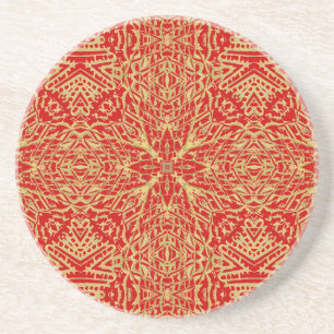 Antikes rotes und goldenes geometrisches Muster Getränkeuntersetzer