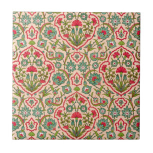 Antikes rotes und grünes arabisches Blumenmuster Fliese