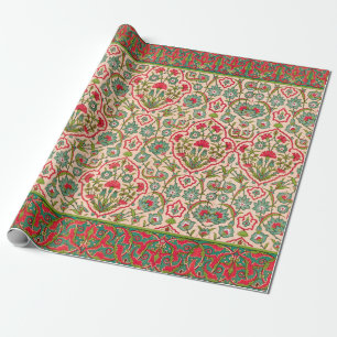 Antikes rotes und grünes arabisches Blumenmuster Geschenkpapier
