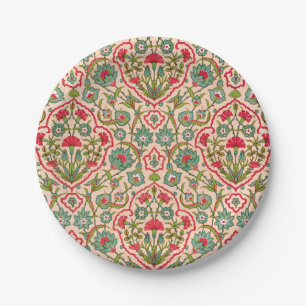 Antikes rotes und grünes arabisches Blumenmuster Pappteller