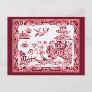 Antikes rotes Weidenmuster Postkarte