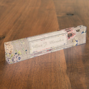 Antikes Rustikales Floral Namensplakette