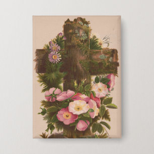 Antikes rustikales Kreuz, Wilde Rosen, Osterkarte, Button