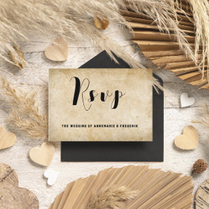 Antikes Rustikales Schwarzes Flourish-Pergament RSVP Karte
