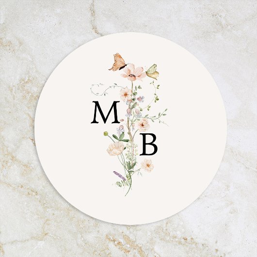 Antikes Rustikales Wildblumen-Monogramm-Umschlag-S Runder Aufkleber