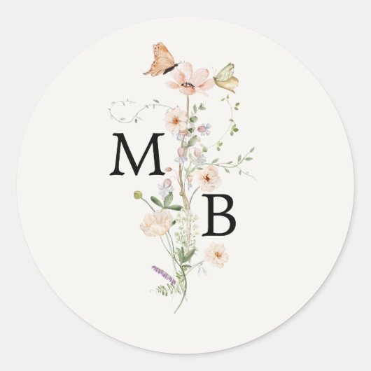 Antikes Rustikales Wildblumen-Monogramm-Umschlag-S Runder Aufkleber (Vorderseite)