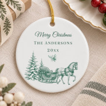 Antikes Sagen-Grün-Christmas-Toile-Pferdeschlitten