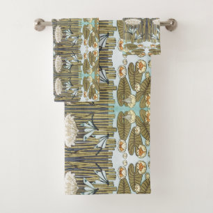 Antikes Salbeigrün Libelle & Lilie Kunst Badhandtuch Set