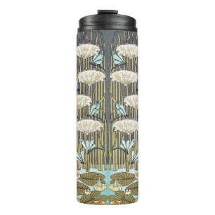Antikes Salbeigrün Libelle & Lilie Kunst Thermosbecher