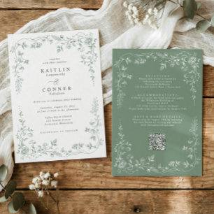 Antikes Salbeigrün Toile Französische Blumenelemen Einladung
