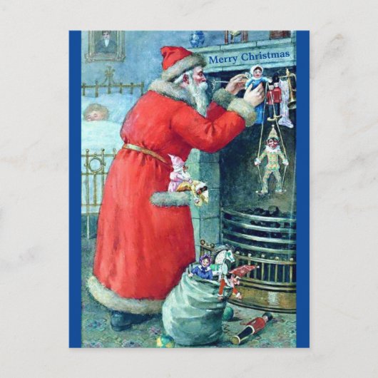 Antikes Santa Bild Kopie Kohle Feuerplatz Ungewöhn Postkarte (Vorderseite)