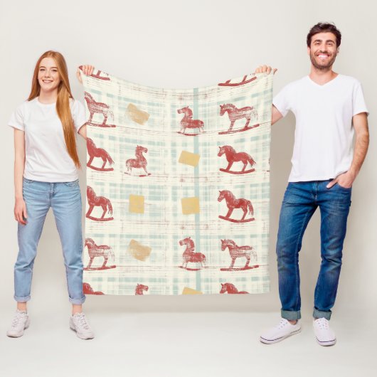 Antikes Schaukelpferd Teal Karomuster Fleecedecke (Beispiel)