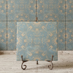 Antikes Schieferblau Beige Marokkanisch Floral Dam Fliese