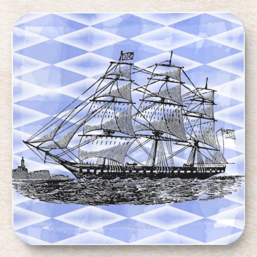 Antikes Schiff auf Blau Untersetzer (Vorderseite)