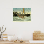 Antikes Schiff fängt Riesenkrake Poster (Küche)