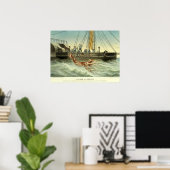 Antikes Schiff fängt Riesenkrake Poster (Heimbüro)