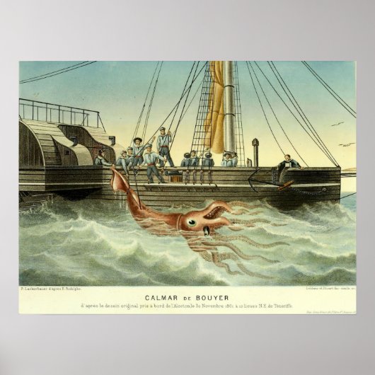 Antikes Schiff fängt Riesenkrake Poster (Vorne)