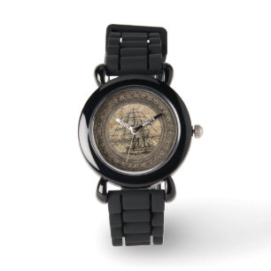 Antikes Schiff und Karte Armbanduhr