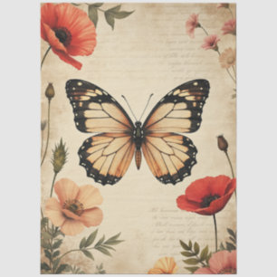 Antikes Schmetterling-Mohn-Blumen-Möbel-Dekupage Seidenpapier
