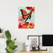 Antikes Schmetterlingsfee Mädchen Rosa Rose Blumig Poster (Heimbüro)