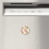 Antikes Schriftmuster mit blassrosa Rose Magnet (In Situ (Geschirrspüler))